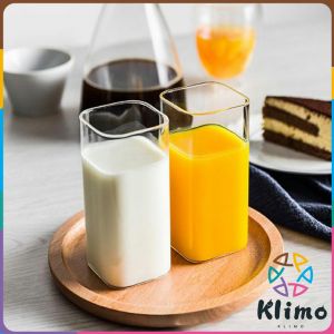 KLIMO High Temperature Resistant Square Transparent Glass Tea Milk Cup 250ml/400ml