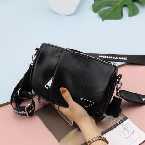 Casual Womens Crossbody Bag Soft Leather Wide Shoulder Strap Commuter Bag Trendy Versatile PU Leather Ladies Satchel Bag