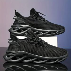 Men Sports Running Black Jogging Shoes Casual Sneakers Outdoor Breathable Mesh For Women Light Shock-absorption Black Tennis