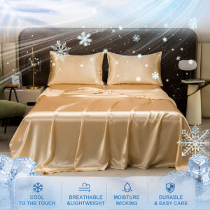 Summer Cooling Satin Bedsheet Breathable Comfortable Ice Silk Fabric Solid Color Flat Sheet Luxury Bedding Sheet No Pillowcase