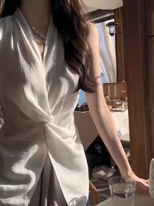 Áo Sơ Mi Không Tay Cổ Bẻ Ôm Vừa Vặn Cho Nữ Mùa Hè Áo Khoác Ngoài Áo Vest Cổ Bẻ Thời Trang Thường Ngày Bằng Vải Cotton Polyester