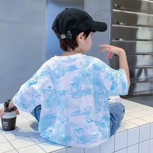Children-King Tshirt for Kids Boys Girls Cotton Cartoon Printed Blue Teenage Korean Fashion Loose Casual Sport Clothes 12 Years Jersey T Shirt baju tadika kemas lelaki