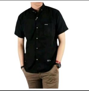 BAJU KEMEJA HITAM POLOS LENGAN PENDEK | KEMEJA FORMAL | HEM HITAM POLOS