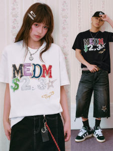 MEDM | Jewel Letter Print Casual T-Shirt Summer Couple