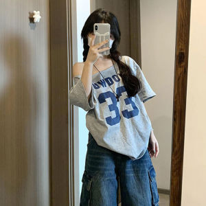 Women Loose Simple T-shirt cool Girl Top American Style Off Shoulder Short Sleeved T-shirt