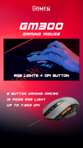 GAMEN Mouse Gaming Kabel 7200 DPI 6 Level RGB 16.8 Juta Warna 6 Tombol Macro Black Myth Wukong Garansi 1 Tahun GM300