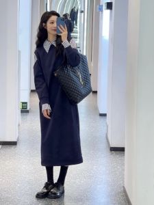 Spring 2025 Elegant Korean Style Patchwork Fake Two-Piece Dress plus Size Slimming Long Base Dress for Confidence Boosting