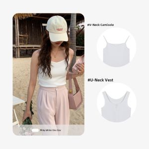Short Sleeveless Vest Pure Color Inner Wear Backless Design 8 Colors Available Casual Korean Style Womens Tank Top