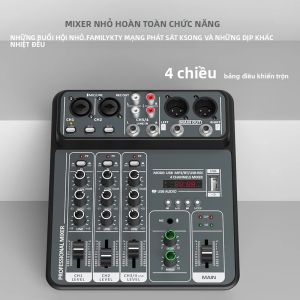 Bộ Trộn Âm Thanh 4 Kênh Với Nguồn Phantom 48V USB Bluetooth DJ Studio Trộn Âm Thanh Cho Karaoke