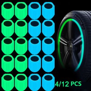 4/12PCS Mini Luminous Car Tire Valve Cap Self-Illuminating Cover Fluorescent Blue Green Luminous Tire Suitable For Car Motorcycle Decoration