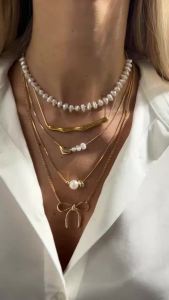 Ingemark | Ingemark 5Pcs/Set Exquisite Elegant Imitation Pearls Chokers Necklaces for Women Trendy Gold Color Bow Neck Chain New Jewellery