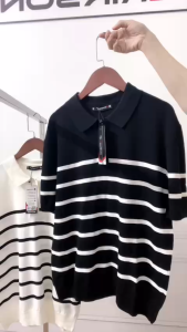 Áo Polo Len Nam Cộc Tay ERIKSONChất Len Lông Thỏ Cao Cấp Phối Họa Tiết Kẻ Ngang Đem Lại Phong Cách Trẻ Trung AL17