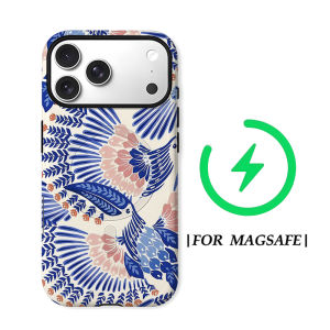 Potdemiel | Aurea Case Matte Bumper For Magsafe Case For iPhone 18 17 16 15 14 Plus 13 Pro Max Shockproof Hard PC Blue Bird Floral-s Cover
