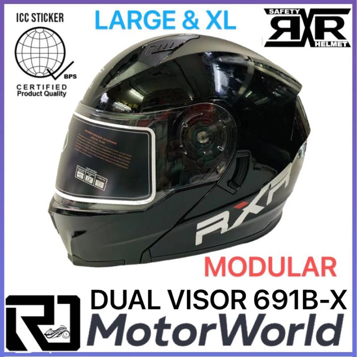 RXR K691B-X Modular Full Face DUAL VISOR Helmet with ICC