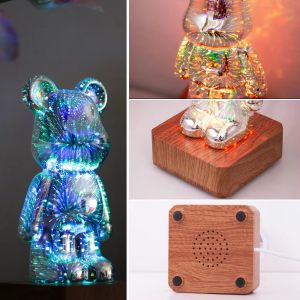 LED Fireworks Lamps 3D Bear Night Light USB Dimmable Projector Colorful Atmosphere Desktop Bedroom Table Decora Lighting Gift