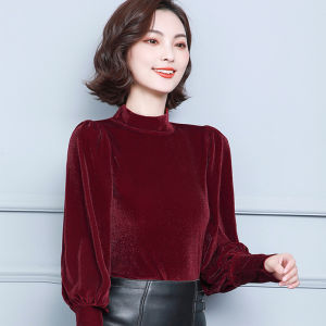 DAIXIANGFEIZI | Áo Blouse Tay Dài Cổ Trụ Phía Trên Velvet