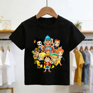 Bandai | 2026 One Piece Anime Mens Cotton Top Boy Summer Short Sleeve Childrens Luffy One Piece Cartoon Print T-shirt Kids Clothes