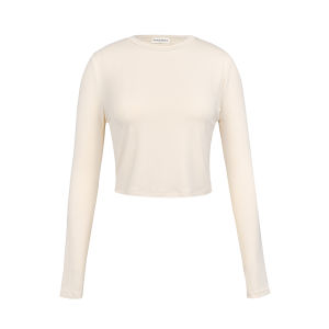 Natural Comfortable Bamboo Fiber Short Length Belly Baring Long Sleeve T Shirt My Mum Made It MmMi Commute Style Slim Fit Womens Top