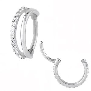Double Row CZ Paved Hinged Segment Ring Clicker จิวหูห่วงคู่ประดับเพชร - 1.2mm (16G) x 8mm (1ชิ้น)