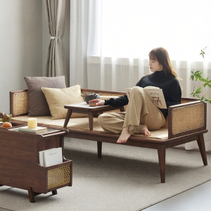 YUANSHI YUANSU | Luxurious New Chinese Design Four Seasons Usable Black Walnut Wooden Sofa Bed