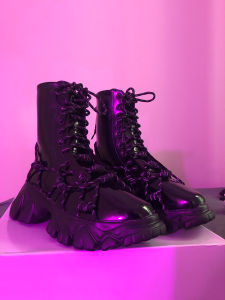 DALIANMO ผู้หญิง Martin BOOTS Street สไตล์ฤดูใบไม้ผลิฤดูใบไม้ร่วงรองเท้าส้นสูงกระบอกสั้นรองเท้า Superfine Fiber Lining และยาง Sole