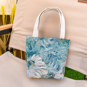 Large Capacity Canvas Student Backpack Monet Garden Artistic Single Shoulder Bag Shopping Bag Soft Handbag for Youth