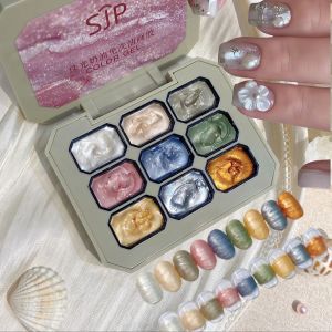 ยาทาเล็บแข็งสีมุก 9 สี DIY เสน่ห์เล็บเล็บสามารถใช้สําหรับการวาดภาพสีบรรเทาสามมิติ