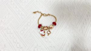 Sanrio | Gold Tone Hello Kitty DIY Charm Bracelet Zinc Alloy with Red Crystal Beads & Kitty Charms Adjustable Snake Chain for Girls