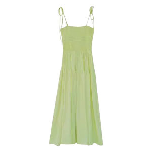 Ge·an·fei | Tea Time French Style Green Strap Dress for Petite Women