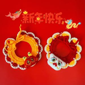 New Year Scarf Pet Cat Chinese Fad Knitted Collar Dragon Year Festive Fu Character Dog Ingot Pearl Hand Crocheting Scarf