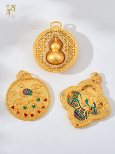 Mens Gourd Pendant Necklace Rotatable Sand Gold Inlaid Traditional Chinese Style Jewelry Gift Alloy Plated Silver Gold