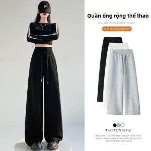 La Chapelle | Quần Sweatpants Nữ Ống Rộng Dáng Suông Phong Cách Mỹ Màu Xám