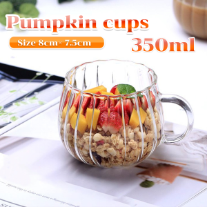 Striped Glass Cups Pumpkin Shape Mug Transparent Water Tea Milk Juice Cup