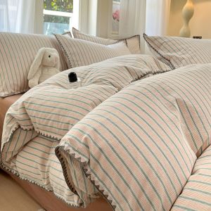 Kiss Dear | Minimalist Retro Mauve Cotton Water Washed Bed 4-Piece Set