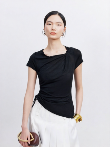Vero Moda | Adjustable Drawstring Drape Asymmetric Collar T-shirt
