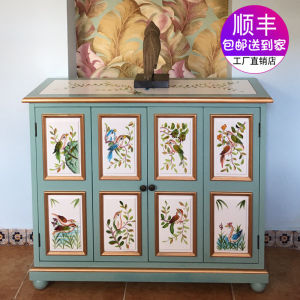 American Country Fresh Pastoral Style Handmade Color Painting Multi-Layer Shoe Cabinet Retro Cabinet Locker Sideboard Cabinet