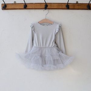 Stylish Girls Puffy-Skirt Dress Spring Autumn Season High Waist Versatile Cotton Polyester Blend Short Sleeve Long Sleeve