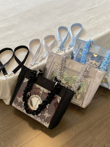 Large Capacity Tote Bag QuanYiBo Pain Layer Satin Barbecue Corn Anime Student Daily Class Soft Foldable Korean Style Leisure Bag