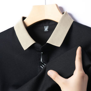Cross-Border Hot Polo Classy 2024 Summer Men Short-Sleeved T-shirt Contrast Color Ice Silk Thin Polo Shirt Tops Men