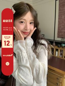 เสื้อคอวีแขนยาวทรงเข้ารูปสไตล์ย้อนยุคสำหรับผู้หญิง ฤดูหนาวปี 2025 เส้นใยโพลีเอสเตอร์ผสมขนแกะ เสื้อเชิ้ตคอกลมแบบสวมหัว