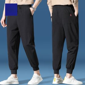 ROMON | Lormen Mens Casual Pants Summer Ice Silk Thin Loose Straight Leg Trendy Wide Leg Elastic Cool Feeling Nine Point Long Pants