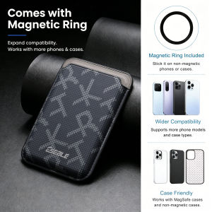 Magnetic Card Holder for Phone with Adhesive Metal Plate Slim Carbon Fiber Wallet for Men Women PU Leather Credit Card Case Wi