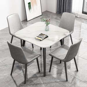 Simplified Modern Glossy Rock Board Dining Table Small Luxury Square Reception Table And Chair Combination Casual Poker Table