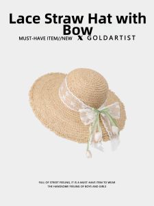 GOLD ARTIST | Wide Brim Ribbon Bow Flower Beach Sun Hat