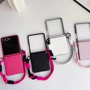 For Magsafe Magnetic Wrist Strap Phone Case for Samsung Galaxy Z Flip 8 7 FE 6 5 4 3 5G Flip7 Flip6 Flip5 Hinge Protection Cover