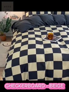 ACOZ💥Malaysia Ready Stock💥CHECKERBOARD Fitted Bedsheet Set 4in1/ Queen Bedding set/Cadar queen