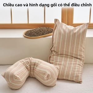 Gối Lõi Vỏ Kiều Mạch Dành Cho Người Lớn Hỗ Trợ Bảo Vệ Cổ Cột Sống Hình Trụ Kèm Vỏ Gối Tam Giác 100TC Cotton
