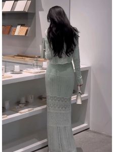 SHANGSHA | Elegant French Knitted Dress Set Lace