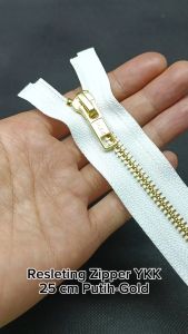 Resleting Zipper Ritsleting YKK 25 cm Atau 10 inch Putih - Gold Type Gigi Besi Model Set Open-End Harga Per Biji