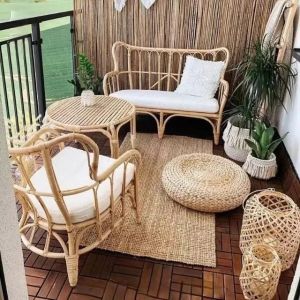 Natural Rattan Sofa Back Chair Combination for Balcony Living Room Sunroom Hotel Wedding Celebration Simple Modern Style